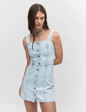 Lumion Mango Button Denim Dress Light Blue Minidress. (L)