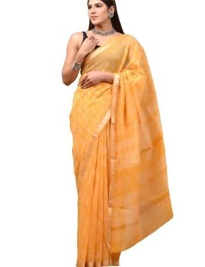 Nexora Eddika Hand Block Printed Pure Chanderi Silk Saree | Chanderi Silk Saree for Women (L)
