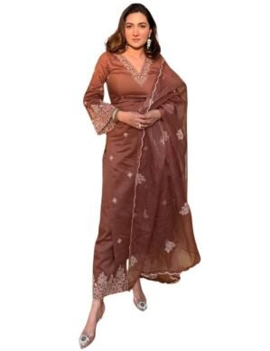 Auralis Royal Export Women's Viscose Silk Floral Embroidered Straight Kurta Pant with Dupatta (M)