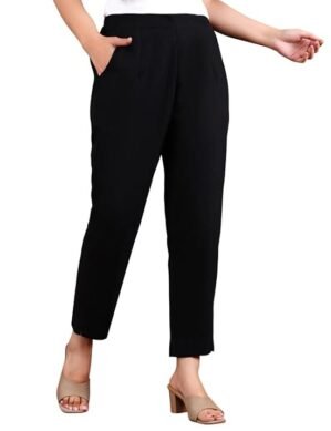 Nexora Women's Pure Cotton Regular Fit Trouser Pants with Elastic Waist. (S)