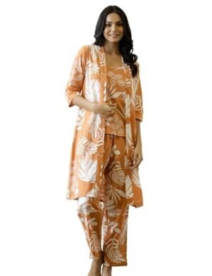 Lumion SAY Women's Cotton Printed Night Suit Set of Top & Pyjama (Beige_Small) (L)