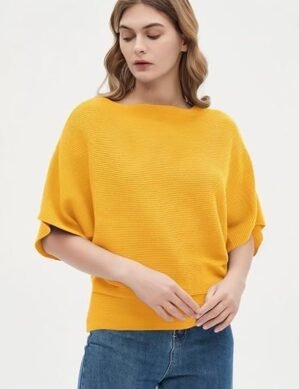 Auralis Zilcon Women Fashion Ribbed Batwing Sleeves Bagy Balloon Style Fit Top for Women t Shirts Women Formal, Casual, Office, Date, Outing, Party Tops (S)