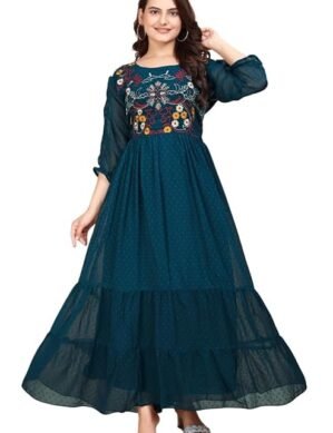 Voltrix Women's Gorgette Regular Fit Full Length Gown Dress with Elegant Design for Wedding, Parties, Traditional, Festivals, Family Functions (XL)