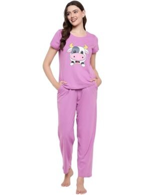 Kraftzon Clovia Women's Cotton Printed Top & Basic Pajama Set. (XXL)