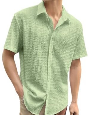 Nexora Pinkmint Popcorn Shirt for Men Soild Slim Fit Collar Trendy Men Shirt. (S)