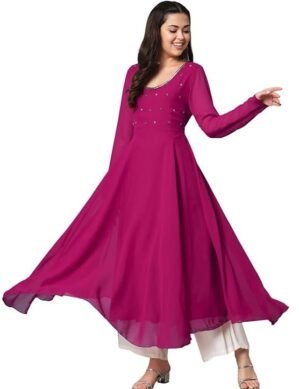 Nexora PH POSHAKHUB Women Georgette Hand Embroidery Round Neck Kurta. (L)