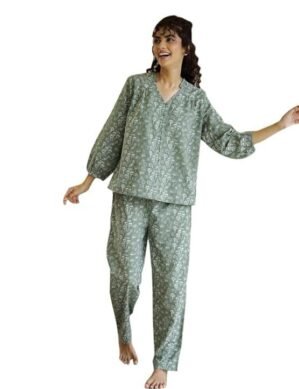 Lumion SAY Womens Cotton Night Dress Set Shirt and Pyjama Lounge Wear Night Dress (Brown, Large) (S)