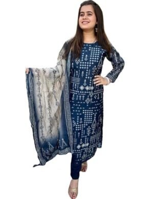 Lumion GoSriKi Women's Rayon Blend Straight Printed Kurta with Pant & Dupatta. (XL)