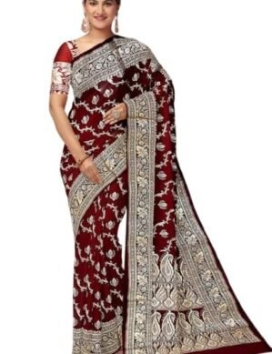 Kraftzon AKAYA KASHI Women's Banarasi Saree (Majestic) With Unstitched Blouse Piece Material - Suitable For All Indian Occasions, Festivals, Wedding (Brown) (M)