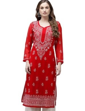 Lumion Ada Women's Georgette Regular Fit Chikankari Kurti (S)