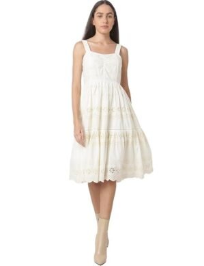 Nexora VERO MODA Women's Cotton Fit and Flare Knee-Length Dress (S)