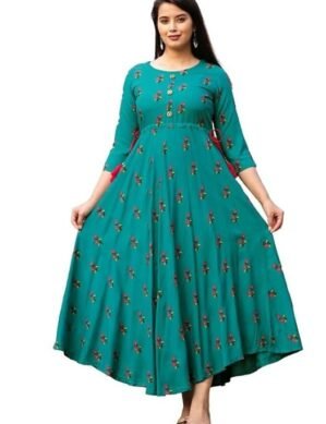 Elaro GOMOSWA INTERNATIONAL GI Rayon Calf Length Printed Anarkali Frock. (XXL)