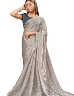 Lumion ORHANS Women's Satin Fix Diamond Work Saree with Solid Printed Lightweight and Art Silk Matching Unstitched Blouse Piece |Saree for College Party (L)