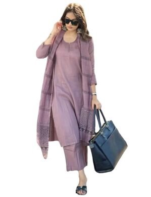 Vantico ANNI DESIGNER Women's Rayon Blend Solid Straight Kurta with Pant & Dupatta (XXL)
