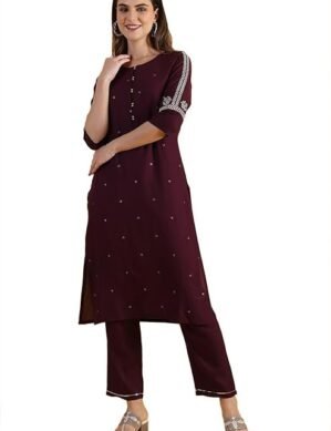 Voltrix W for Woman Purple Embroidered Straight Kurta and Straight Pants Set. (XXL)