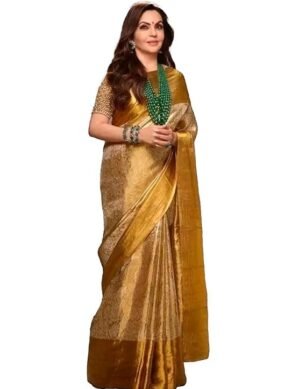 Elaro Kanjivaram Soft Saree Weaving Full Broket Traditional Banarasi Sarees For Women's Golden Double Kanchi Border With Blouse Piece for Festival, Wedding, Party, Anniversary Wear (S)