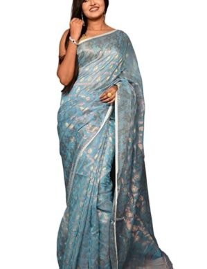 Vantico Traditional Floral Nakshi Work Soft Brocade Jamdani Saree for Elegant Design Festives and Occasions (XL)