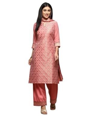 Auralis Women Cotton Yarn-Dyed Floral Straight Suit Set (XL)