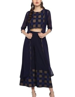 Nexora Janasya Women's Poly Crepe Crop Top Kurta, Palazzo & Dupatta. (S)