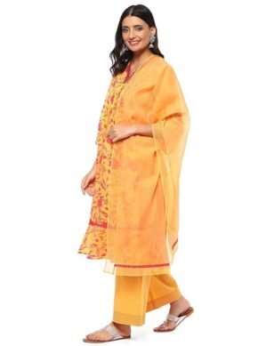 Vantico Women Cotton Blend Gathered Kurta Palazzo Suit Set (L)
