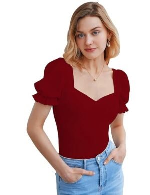 Nexora Shasmi Women's & Girls' Solid Sweet Heart Neck Slim Fit Simplicity Tops (TOP 50) (S)