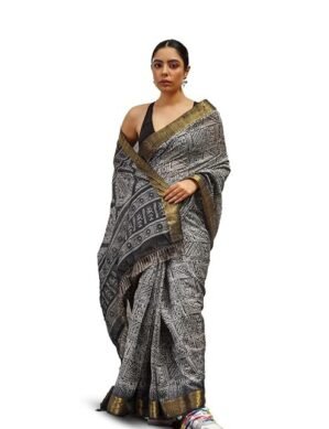 Vantico Womanista Women's Women Ready To Wear Saree ll Women Black saree ll Women Cotton saree ll Un-stitched blouse saree (XXL)
