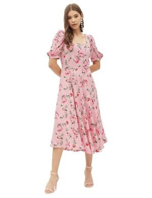 Elaro Harpa Women's Rayon Fit and Flare Calf Length Casual Dress. (M)