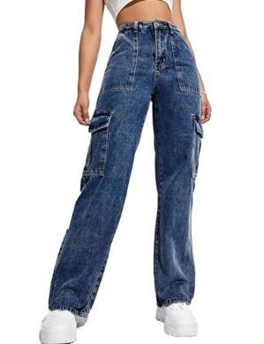 Vantico KOTTY Women's Solid High Rise Cargo Jeans Blue. (L)