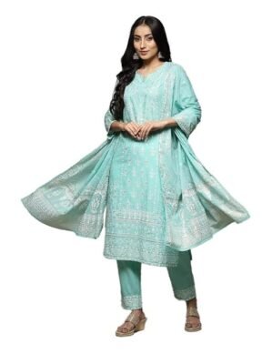 Kraftzon BIBA Women Cotton Straight Kurta Pants Suit Set (L)