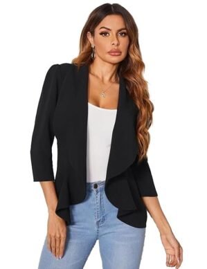 Kraftzon KOTTY Women's Single Breasted Fit Shawl Collar 34 Sleeve Blazer. (XL)