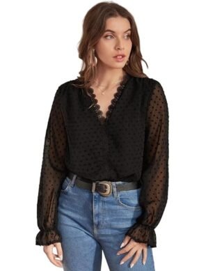 Auralis MIZAGO Women's Swiss Dot Scallop Trim Top. (XL)