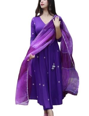 Lumion GoSriKi Women's Cotton Blend Anarkali Embroidered Kurta with Pant & Dupatta (XXL)