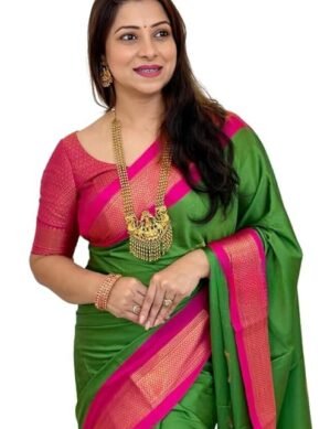 Kraftzon Women's Kanjivaram Soft Lichi Silk Saree With Blouse Piece (L)