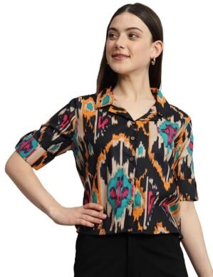 Kraftzon Ravaiyaa - V-Collar Neck Half Sleeve Stylish Regular Fit Crop Top (Black). (S)