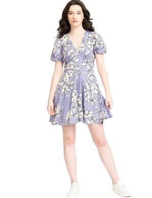 Lumion Clothing Women s Lavender Rayon Floral Print Fit and Flare Yoke Dress. (L)
