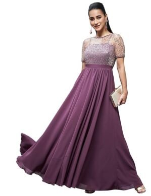 Voltrix Miss Chase Women's Relaxed Fit Georgette & Sequins Maxi Dress (XXL)