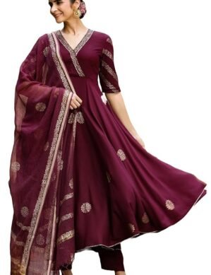 Zenova GoSriKi Women's Rayon Blend Printed Anarkali Kurta with Pant & Dupatta (XL)