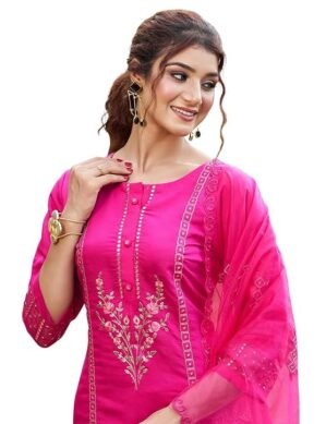 Zenova INDO ERA Women's Silk Blend Embroidered Straight Kurta Set. (L)