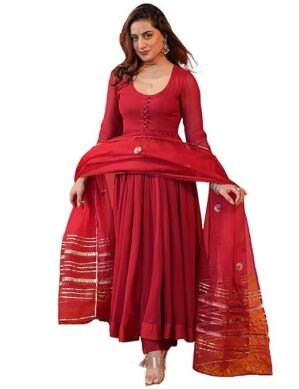 Nexora GoSriKi Women's Rayon Blend Anarkali Solid Kurta with Pant & Dupatta. (S)