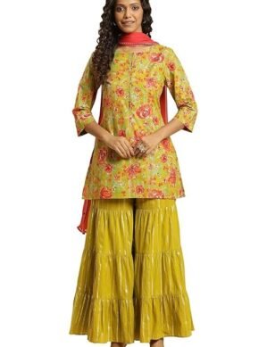 Lumion W for Woman Women Cotton Blend Kurta With Sharara & Dupatta (L)
