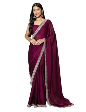 Nexora AKHILAM Women's Satin Solid Ready To Wear Saree With Unstitched Blouse. (S)