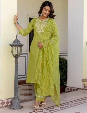 Lumion SIRIL Women's Silk Blend Kurta Set | Embroidery Kurta with Pant & Dupatta (M)