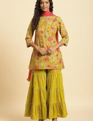 Vantico W for Woman Women Cotton Blend Kurta With Sharara & Dupatta (XL)