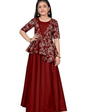 Lumion Jwalin Girls Taffeta Maxi Length Foil Printed Dresses (S)