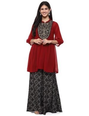 Voltrix Women Polyester Flared Solid 2 Piece Set (XL)