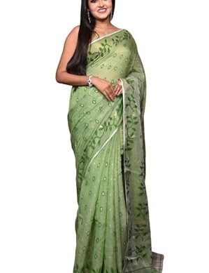 Lumion Bengal looms India Leaf and Floral Motif Nakshi Work Soft Jamdani Saree With Blouse Piece (S)