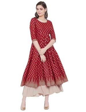 Zenova PH POSHAKHUB Women Black & Golden Printed Anarkali Kurta. (XXL)