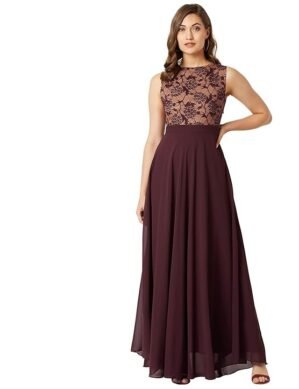 Nexora Miss Chase Women's Brick Red & Dusty Green Boat Neck Sleeveless Dress. (XL)