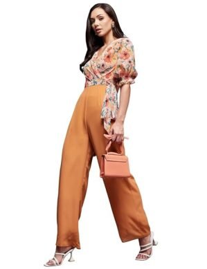 Voltrix Miss Chase Women's V-Neck Half Sleeve Tropical Wrap-Styled Jumpsuit (XXL)