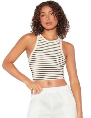 Zenova Aahwan Women's & Girls' Striped Crop Racerback Tank Top (M)